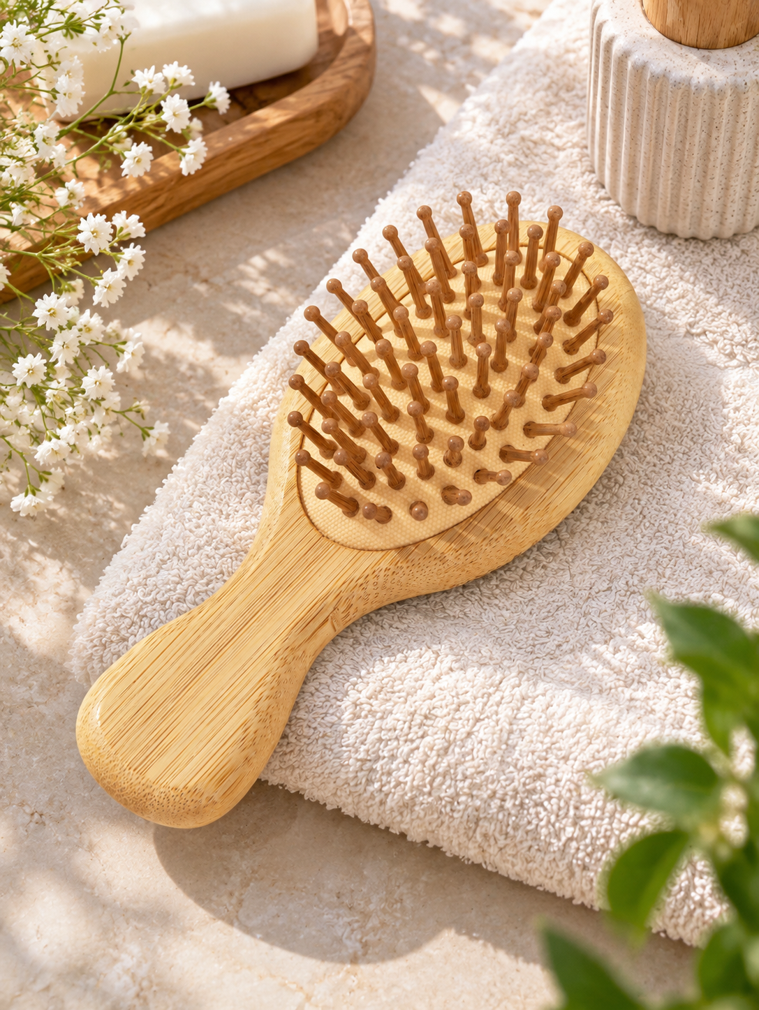 Natural Bamboo Cushion Hairbrush – Natural Wood Color