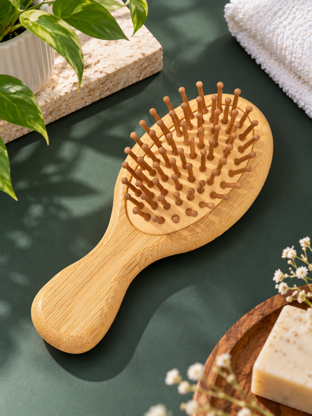 Natural Bamboo Cushion Hairbrush – Natural Wood Color