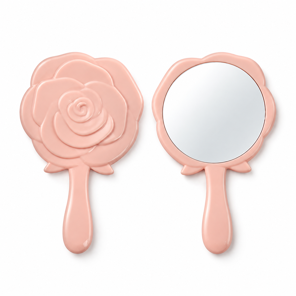 Pink Apricot Rose-Shaped Handheld Mirror