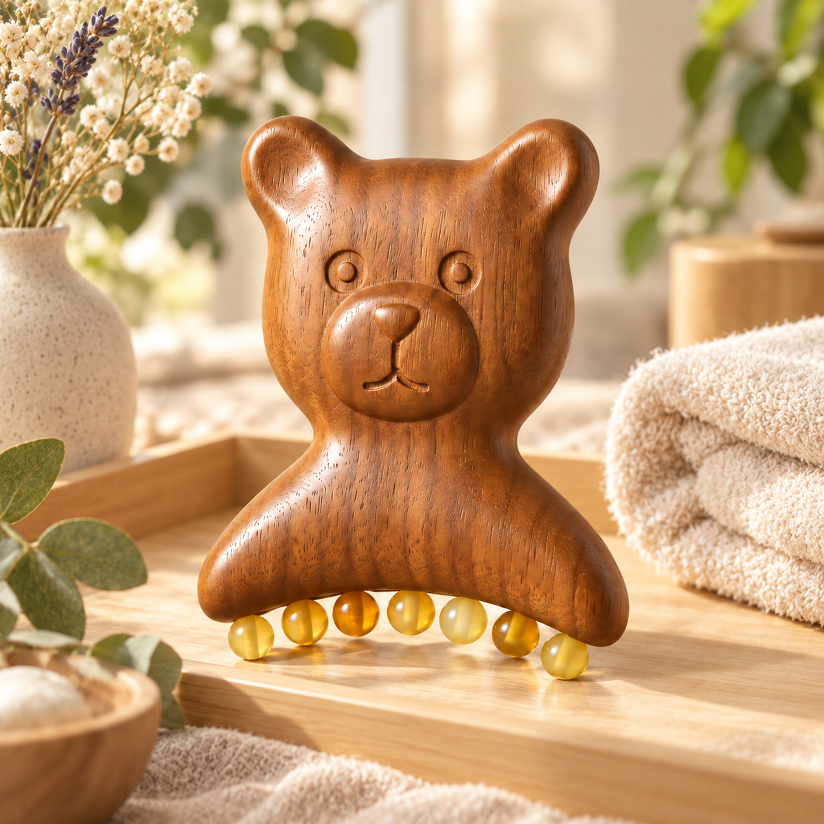 Golden Sandalwood Bear Horn 7-Bead Massager