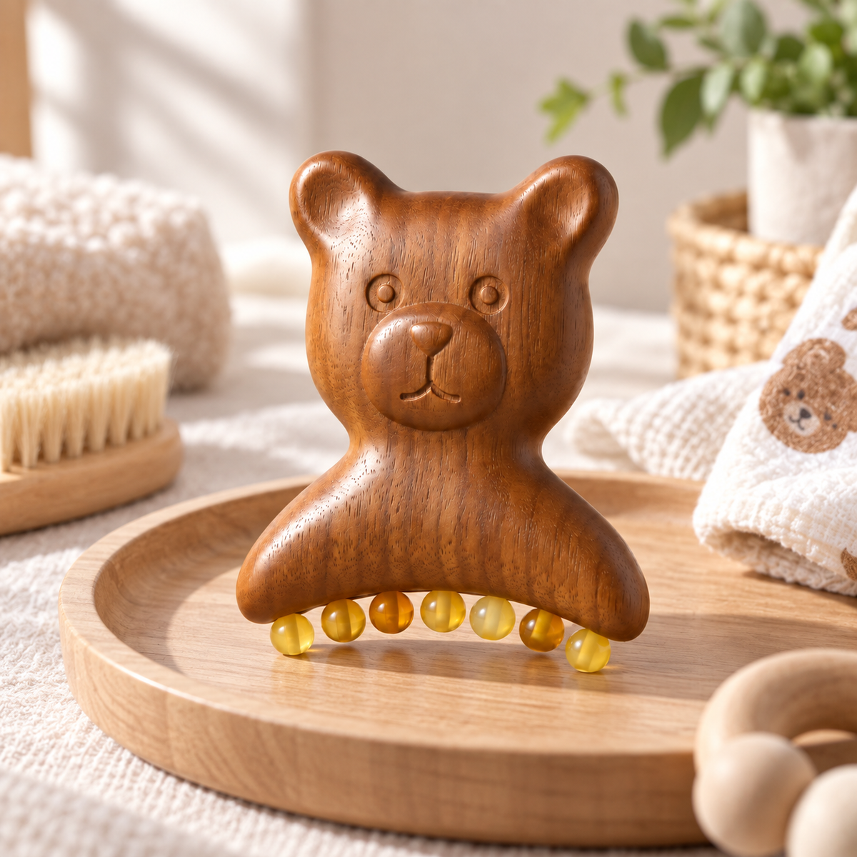 Golden Sandalwood Bear Horn 7-Bead Massager
