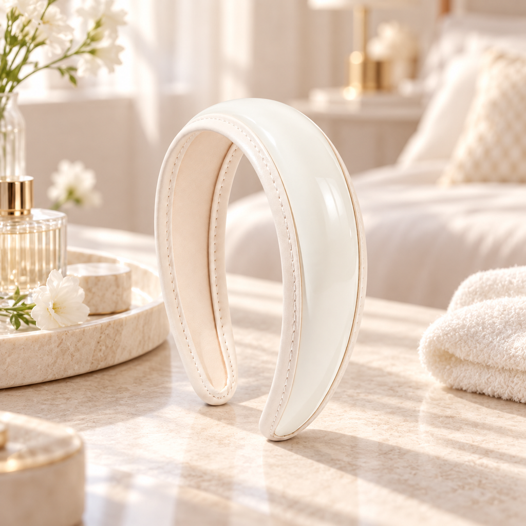 White Glossy PU Leather Wide Headband