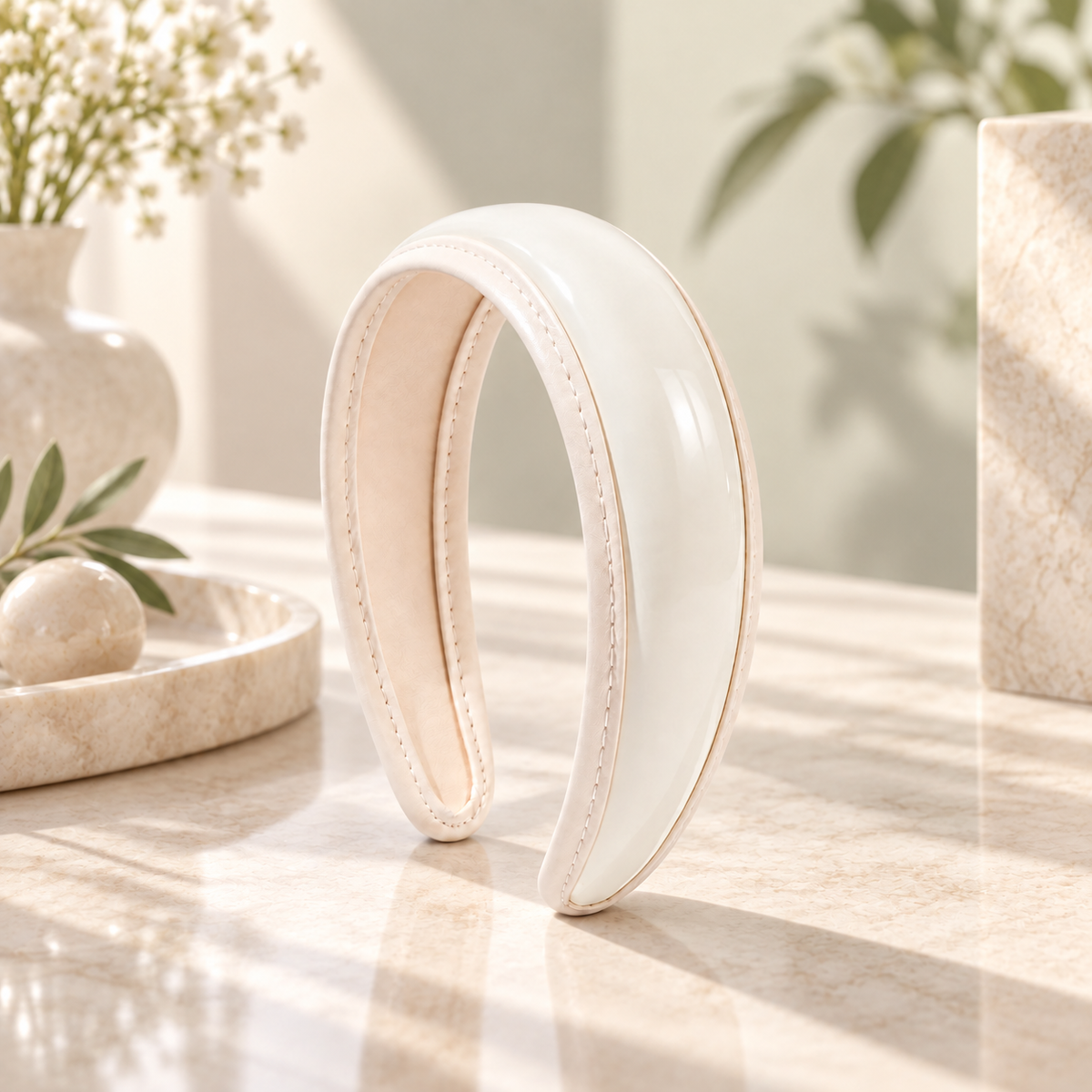 White Glossy PU Leather Wide Headband