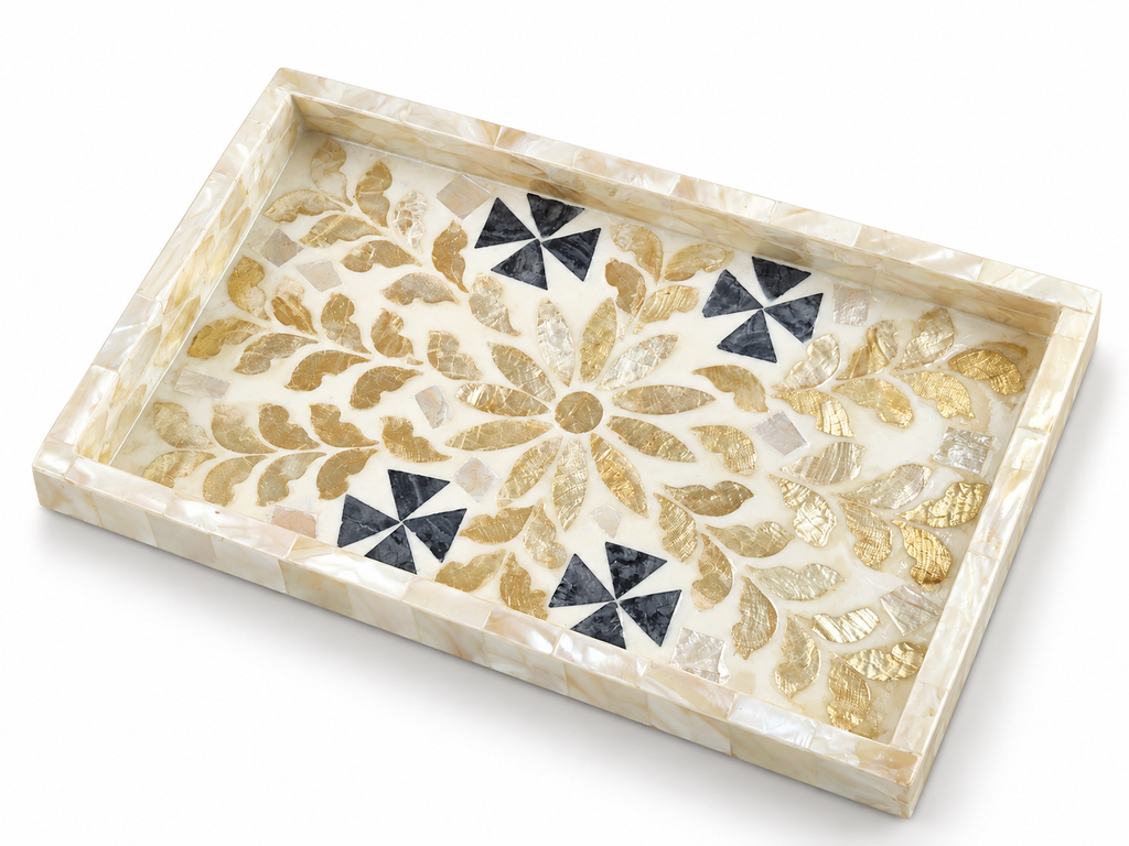 Natural Color Shell – Golden Branch & Leaf Tray