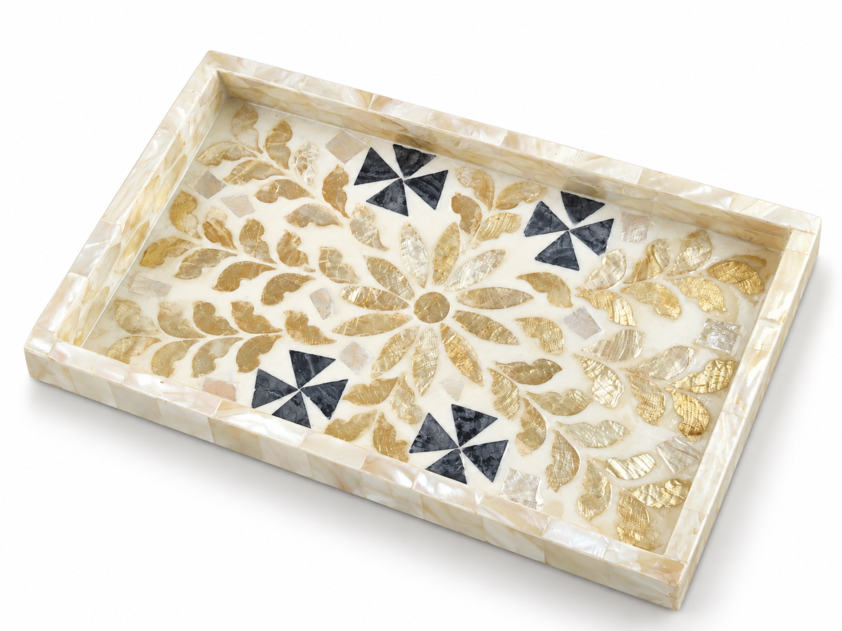Natural Color Shell – Golden Branch & Leaf Tray