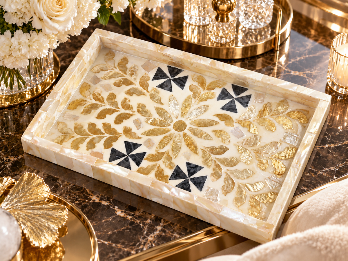 Natural Color Shell – Golden Branch & Leaf Tray