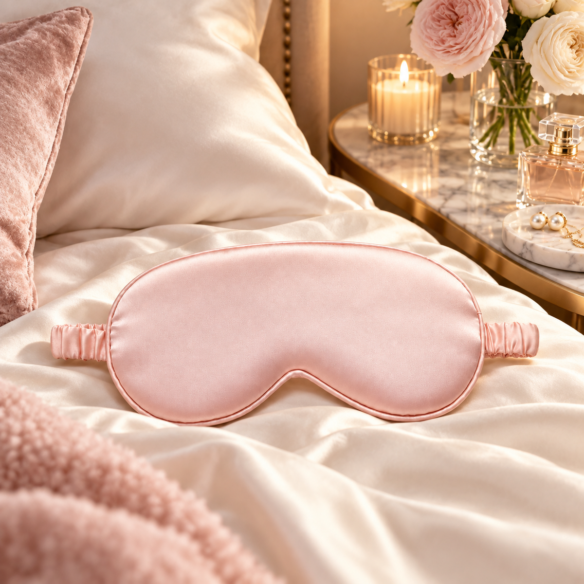 Flesh Pink Faux Silk Sleep Mask