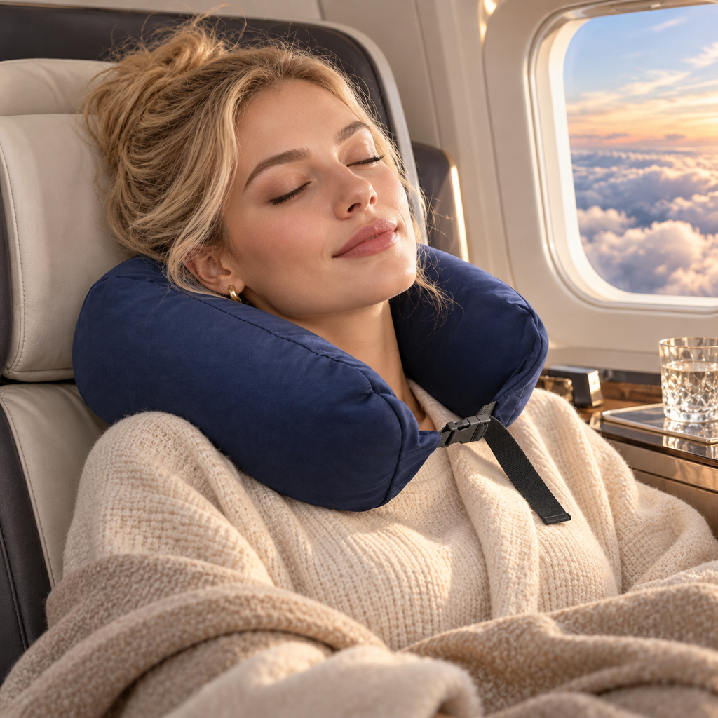 Smooth Navy Blue U-Shaped Travel Pillow