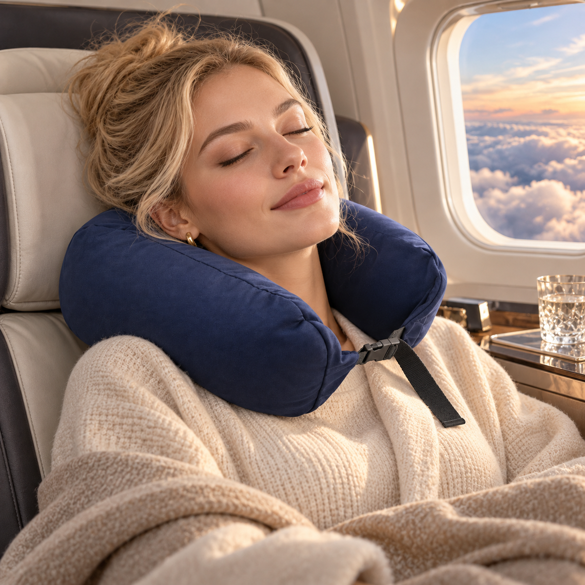 Smooth Navy Blue U-Shaped Travel Pillow